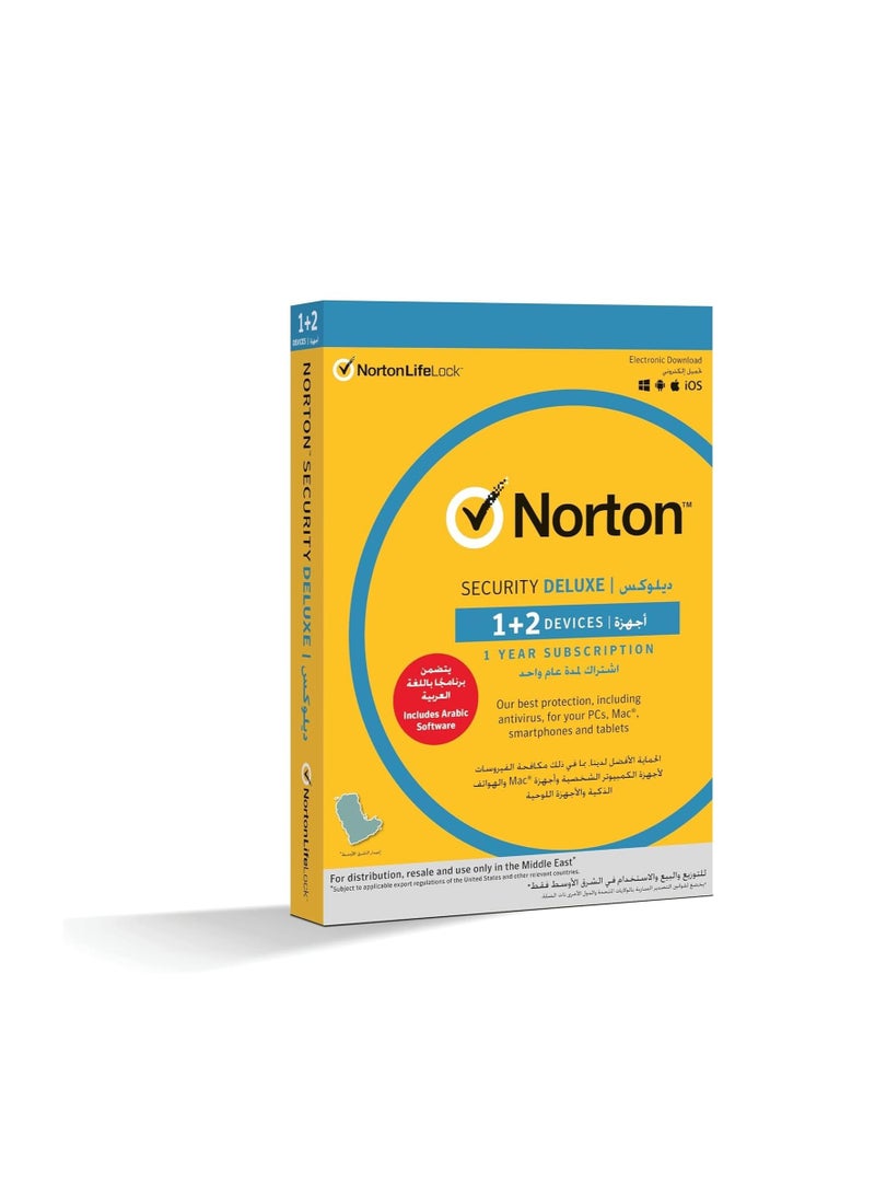 Symantec Security Deluxe 3.0 1 User for 3 Devices 1 Year Antivirus 1 Plus 2 Promo, Arabic Multicolour